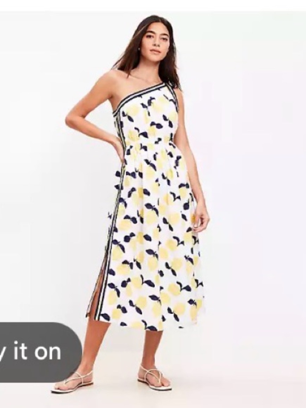 LOFT White One-Shoulder Midi Dress with Yellow Floral Print NWOT